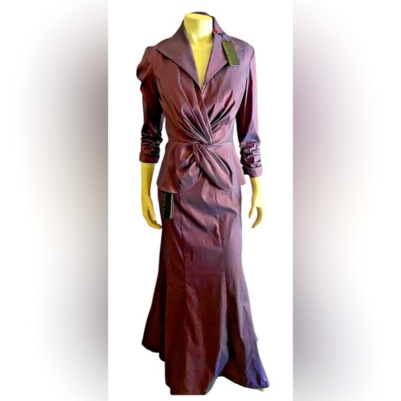 TADASHI SHOJI  Taffeta Stretch  Maxi Purple Skirt & Top Suit size 8 - Picture 1 of 8